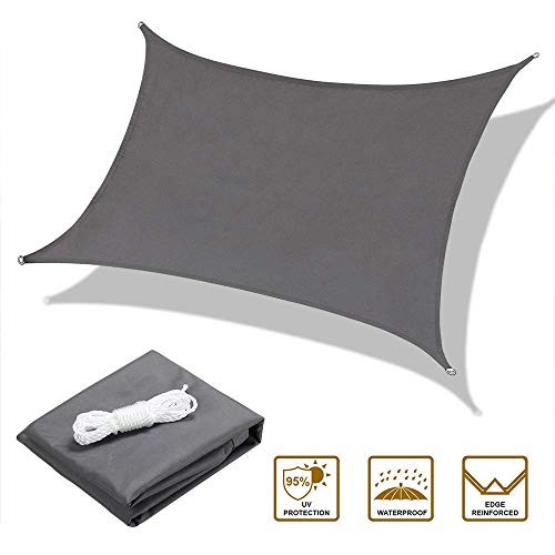 OYE HOYE Sun Shade Sail 7'x13' Gery Rectangle Patio Canopy, UV Block Waterproof Polyester Grey Shade tarp for Patio Awning Garden Shades Backyard Playground Lawn Sand Outdoor Activities