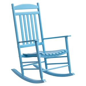 alimorden solid wood porch rocking chair, high back slat reclining seat patio chair, indoor outdoor, blue