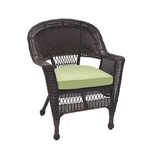 Jeco Wicker Chair with Green Cushion, Set of 2, Espresso