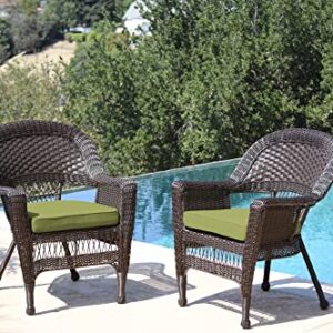 Jeco Wicker Chair with Green Cushion, Set of 2, Espresso