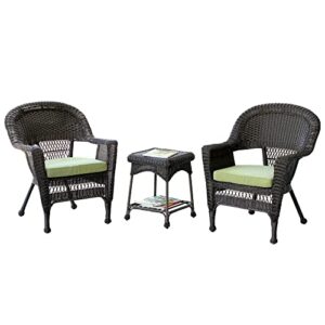 Jeco Wicker Chair with Green Cushion, Set of 2, Espresso