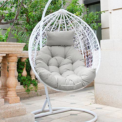Hanging Basket Seat Cushion, Thicken Hanging Egg Chair Cushion, Washable Hanging Basket Chair Cushion, Basket Egg Chair Cushion with Headrest (Grey)