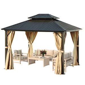 BPS Hardtop Gazebo Outdoor Tent Shelter Canopy 10' X 12' with Netting for Patio, Garden, Yard and Party