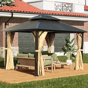 bps hardtop gazebo outdoor tent shelter canopy 10′ x 12′ with netting for patio, garden, yard and party