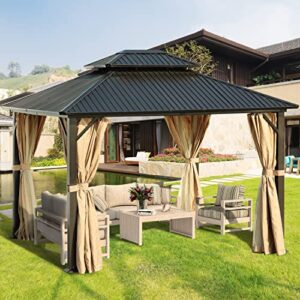 BPS Hardtop Gazebo Outdoor Tent Shelter Canopy 10' X 12' with Netting for Patio, Garden, Yard and Party