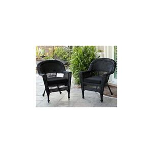 jeco wicker chair with cushion, set of 2, black