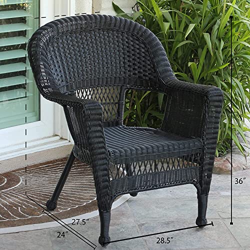 Jeco Wicker Chair with Cushion, Set of 2, Black