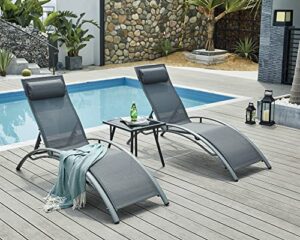 tappio 2pcs chaise lounge chair set, patio lounge chairs for outside pool, patio chair with adjustable backrest for outside in swimming pool, beach chaise lounge outdoor recliner with arm, grey