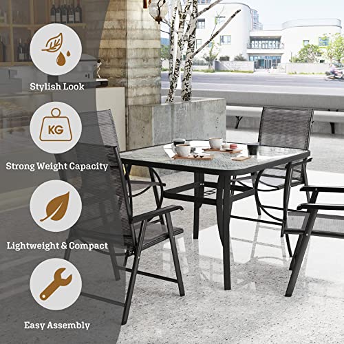 soges 41in Outdoor Patio Bistro Coffee Tea Table, Square Tempered Glass Steel Frame Dining Table with Umbrella Hole,All Weather Outside Desk for Garden Lawn Balcony Backyard, Black 30LHYW-OT03BK105