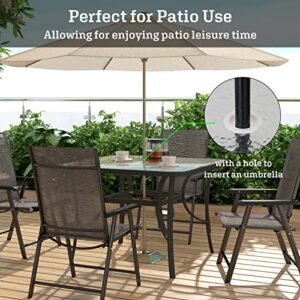 soges 41in Outdoor Patio Bistro Coffee Tea Table, Square Tempered Glass Steel Frame Dining Table with Umbrella Hole,All Weather Outside Desk for Garden Lawn Balcony Backyard, Black 30LHYW-OT03BK105