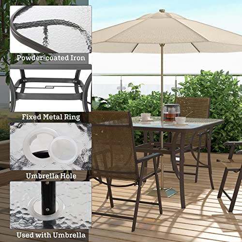 soges 41in Outdoor Patio Bistro Coffee Tea Table, Square Tempered Glass Steel Frame Dining Table with Umbrella Hole,All Weather Outside Desk for Garden Lawn Balcony Backyard, Black 30LHYW-OT03BK105