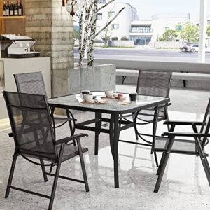 soges 41in Outdoor Patio Bistro Coffee Tea Table, Square Tempered Glass Steel Frame Dining Table with Umbrella Hole,All Weather Outside Desk for Garden Lawn Balcony Backyard, Black 30LHYW-OT03BK105