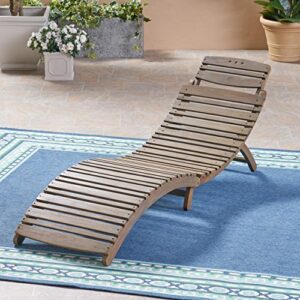 Christopher Knight Home Tycie Outdoor Acacia Wood Foldable Chaise Lounge, Gray Finish