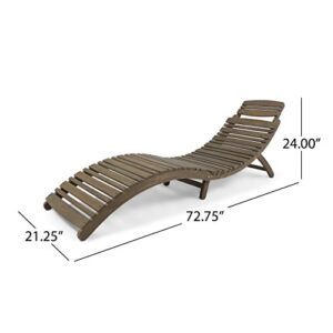 Christopher Knight Home Tycie Outdoor Acacia Wood Foldable Chaise Lounge, Gray Finish