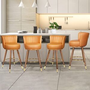 seekfancy 27″ swivel bar stools set of 4, counter height bar stools with back, 360° swivel bar chairs with wood legs and footrest, upholstered orange bar stool for kitchens island, rustic bar, 300lbs
