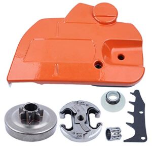 adefol chainsaw brake clutch cover and .325″ 7t clutch drum for husqvarna 445 450 with worm gear needle bearing felling dog spike replacement parts for 544097902, 578097901, 503931801