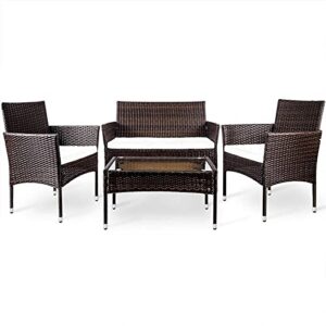 nc 4 pcs outdoor garden rattan patio furniture set backyard cushioned seat wicker sofa kit brown