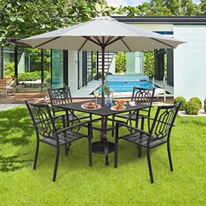 MEOOEM Outdoor Metal Patio Dining Table with Umbrella Hole, Picnic Table Metal Steel Square Backyard Bistro Table Outdoor Dining Table for Garden, Poolside, Backyard, Black, 37x37