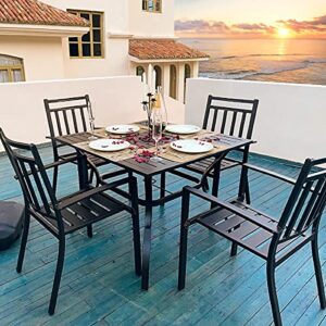 MEOOEM Outdoor Metal Patio Dining Table with Umbrella Hole, Picnic Table Metal Steel Square Backyard Bistro Table Outdoor Dining Table for Garden, Poolside, Backyard, Black, 37x37