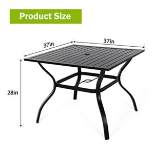 MEOOEM Outdoor Metal Patio Dining Table with Umbrella Hole, Picnic Table Metal Steel Square Backyard Bistro Table Outdoor Dining Table for Garden, Poolside, Backyard, Black, 37x37