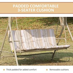 Outsunny 3-Seat Patio Swing Chair, Outdoor Canopy Swing Glider with Removable Cushion, Adjustable Shade and Weather Resistant Steel Frame, for Porch, Garden, Poolside, Backyard, Brown