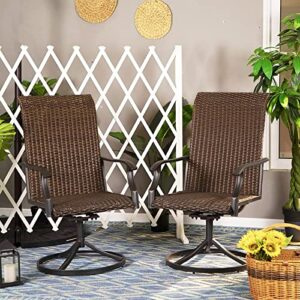 phi villa high back outdoor rattan dining chairs set of 2 pieces wicker swivel dining chairs for outside heavy duty wicker patio furniture sets bistro chairs for garden,backyard,lawn(2 pieces)