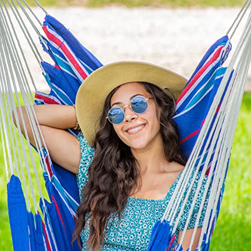 Bliss Hammocks WM-412F_2 Polyester Multi Color Hammock Chair with Collapsible Push-Pin Spreader Bar, Patriotic Stripe