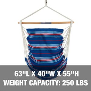 Bliss Hammocks WM-412F_2 Polyester Multi Color Hammock Chair with Collapsible Push-Pin Spreader Bar, Patriotic Stripe