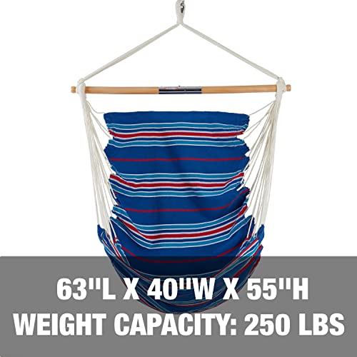 Bliss Hammocks WM-412F_2 Polyester Multi Color Hammock Chair with Collapsible Push-Pin Spreader Bar, Patriotic Stripe