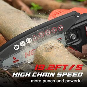 6-Inch Mini Electric Chainsaw Cordless - Handheld Portable Chainsaw with 2 Batteries - 21V Rechargeable Power Chain Saws for Tree Trimming Wood Cutting