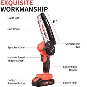 6-Inch Mini Electric Chainsaw Cordless - Handheld Portable Chainsaw with 2 Batteries - 21V Rechargeable Power Chain Saws for Tree Trimming Wood Cutting