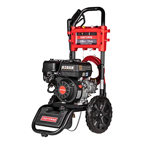 Craftsman CMXGWFN061200 3200 PSI Gas Pressure Washer, 2.4 GPM, Craftsman Engine, Includes Spray Gun and Wand, 4 QC Nozzle Tips, 1/4-in. x 25-ft. Hose, Red