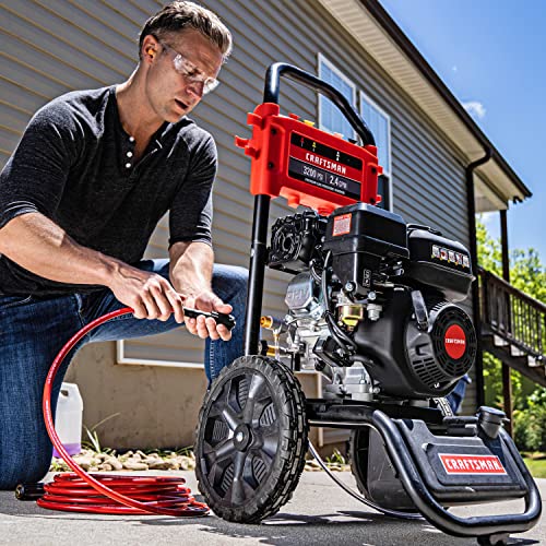 Craftsman CMXGWFN061200 3200 PSI Gas Pressure Washer, 2.4 GPM, Craftsman Engine, Includes Spray Gun and Wand, 4 QC Nozzle Tips, 1/4-in. x 25-ft. Hose, Red