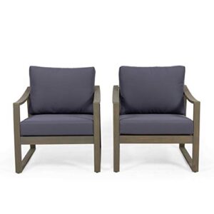 christopher knight home adrian outdoor acacia wood club chairs with water resistant cushions, gray and dark gray