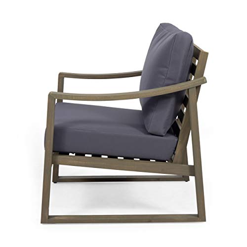 Christopher Knight Home Adrian Outdoor Acacia Wood Club Chairs with Water Resistant Cushions, Gray and Dark Gray