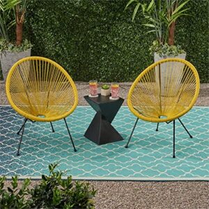 Noble House Anson Hammock Weave Chair with Steel Frame Yellow/Black (Set of 2)