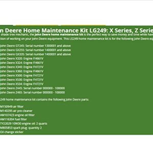 John Deere Home Maintenance Kit Fits Z445 Z465 X320 X324 X340 X360 X500 Filters Oil LG249 Check Engine & Serial Number Before Ordering