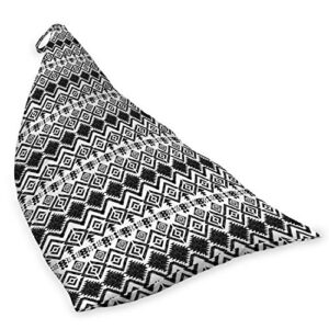 Lunarable Tribal Lounger Chair Bag, Hand Drawn Style Ethnic Pattern Geometric and Oranmental Aztec Design Print, High Capacity Storage with Handle Container, Lounger Size, White and Black