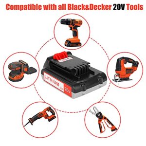 Yookoto Upgraded 2 Pack Replacement Black and Decker 20v Battery3.0Ah Compatible with Battery LBXR20 LB20 LBX20 LB2X4020-OPE LBXR20B-2 Cordless Power Tools