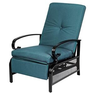 incbruce outdoor lounge chair patio furniture adjustable recliner with retractable steel frame and removable thick cushions – peacock blue