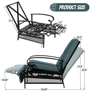 Incbruce Outdoor Lounge Chair Patio Furniture Adjustable Recliner with Retractable Steel Frame and Removable Thick Cushions - Peacock Blue