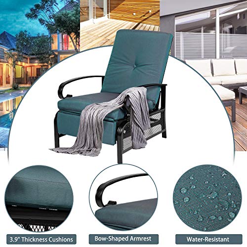 Incbruce Outdoor Lounge Chair Patio Furniture Adjustable Recliner with Retractable Steel Frame and Removable Thick Cushions - Peacock Blue