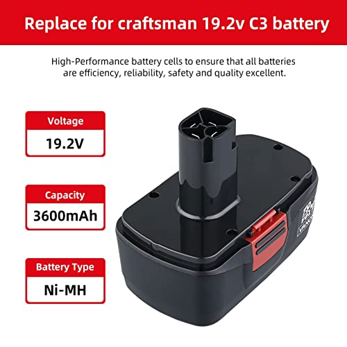 VANON [Upgraded to 3.6Ah] 2Pack DieHard C-3 Ni-MH Replacement for Craftsman 19.2 Volt Battery 1323903 130279005 130279003 130279017 1323517 315.11375 315.11485 315.113753 315.115410