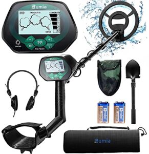 rumia professional metal detector for adults & kids, high accuracy adjustable waterproof gold detector with disc & pinpoint & all metal mode, for detecting gold, coin, treasure hunting