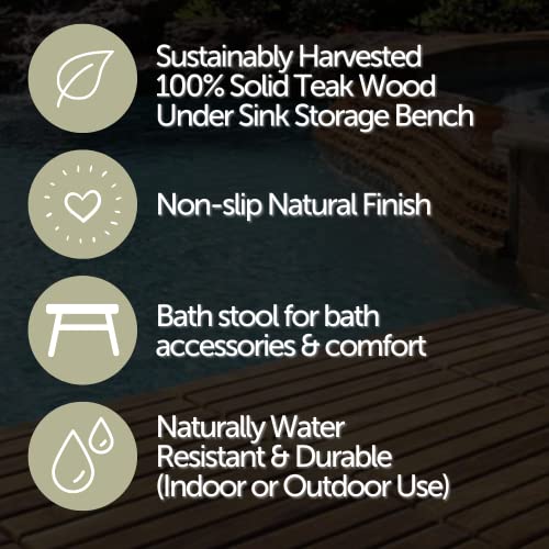 Nordic Style Natural Teak Spa/Bathroom - Under Sink Storage Bench - 14"