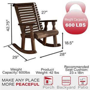 Amish Heavy Duty 600 Lb Roll Back Pressure Treated Rocking Chair (Dark Walnut Stain)