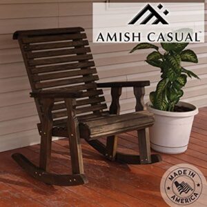 Amish Heavy Duty 600 Lb Roll Back Pressure Treated Rocking Chair (Dark Walnut Stain)
