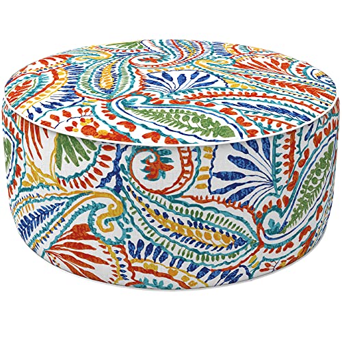 LVTXIII Outdoor/Indoor Inflatable Ottoman, Patio Footrest Stool, Portable Round Pouf for Patio Garden, Camping or Home, 21x21x9 Paisley