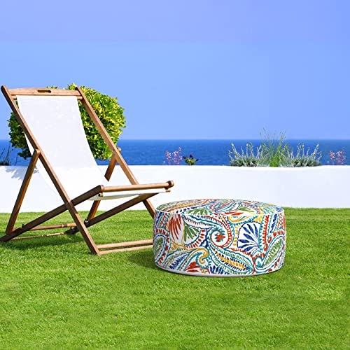 LVTXIII Outdoor/Indoor Inflatable Ottoman, Patio Footrest Stool, Portable Round Pouf for Patio Garden, Camping or Home, 21x21x9 Paisley