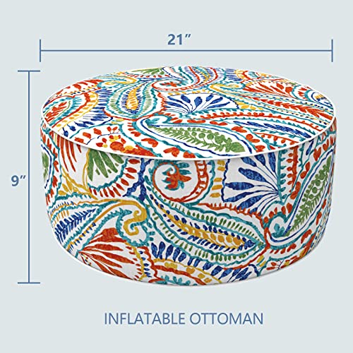 LVTXIII Outdoor/Indoor Inflatable Ottoman, Patio Footrest Stool, Portable Round Pouf for Patio Garden, Camping or Home, 21x21x9 Paisley